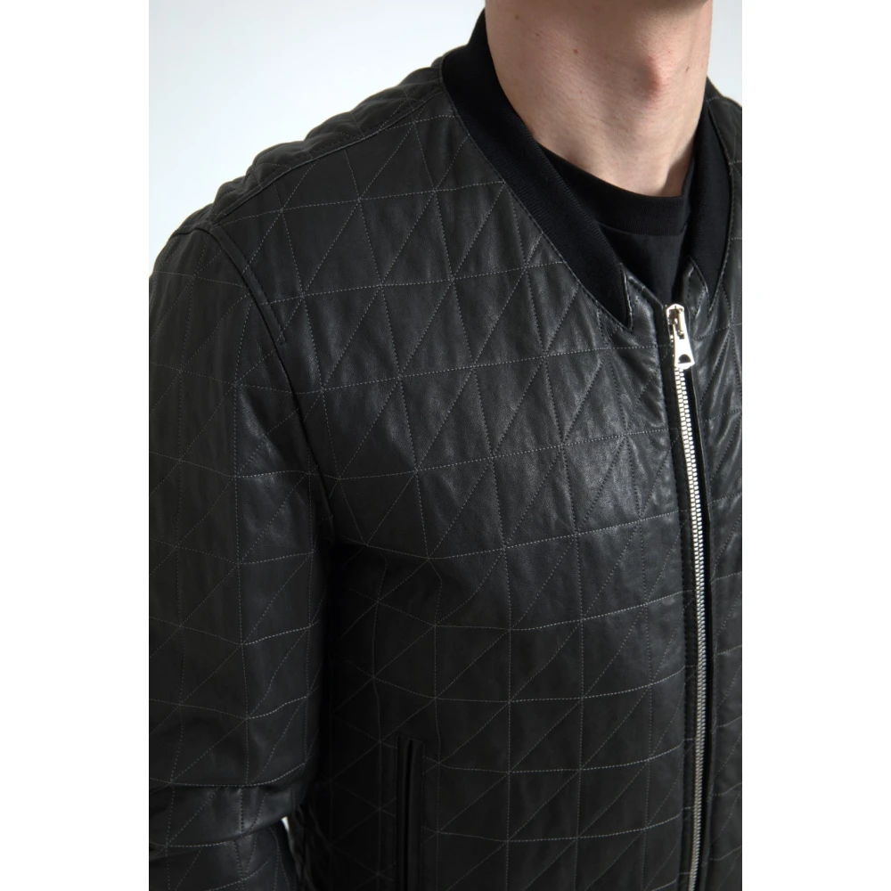 Dolce & Gabbana Elegante zwarte leren bomberjack Black Heren