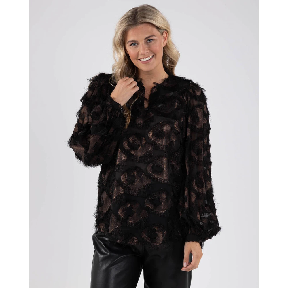 Nukus Lurex Top Gabriel Lange Mouw Black Dames