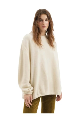 Beige Tröja med Rund Hals