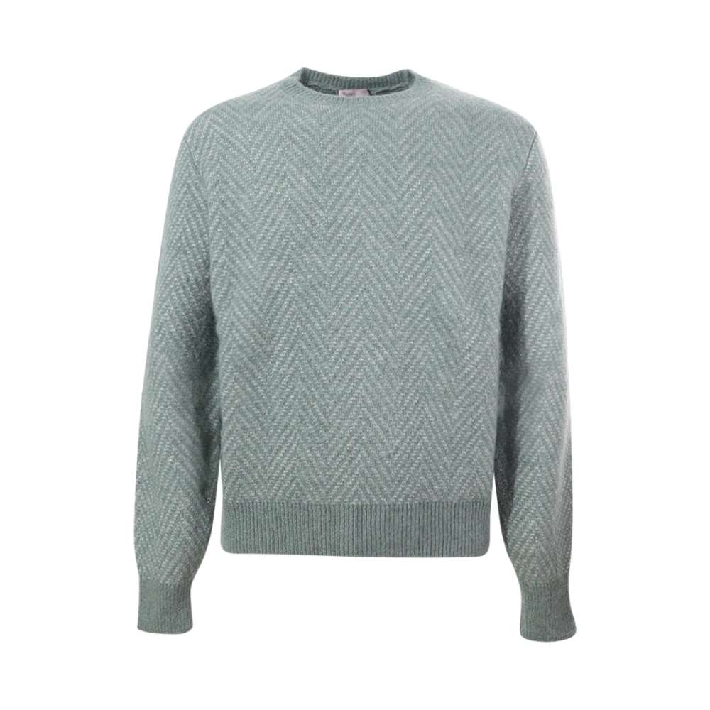 Herno Resort Trui in Herringbone Alpaca Jacquard Green Heren