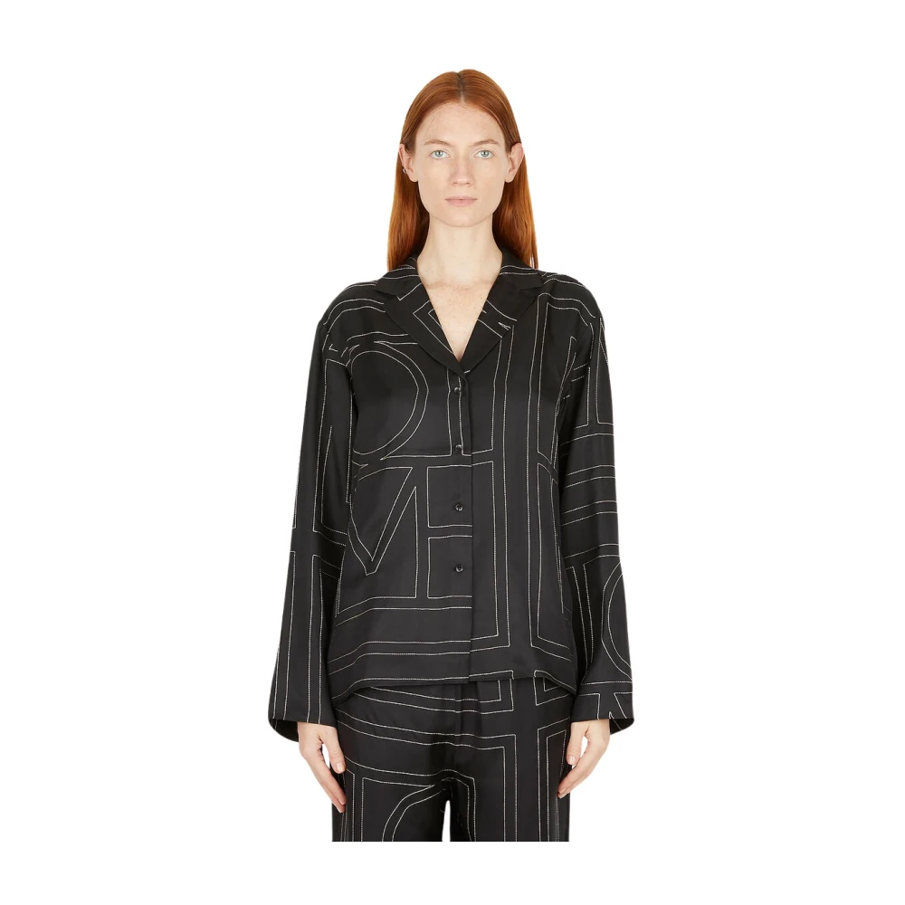 Totême Women's Black Shirts, Xs, Silk Monogram Shirt