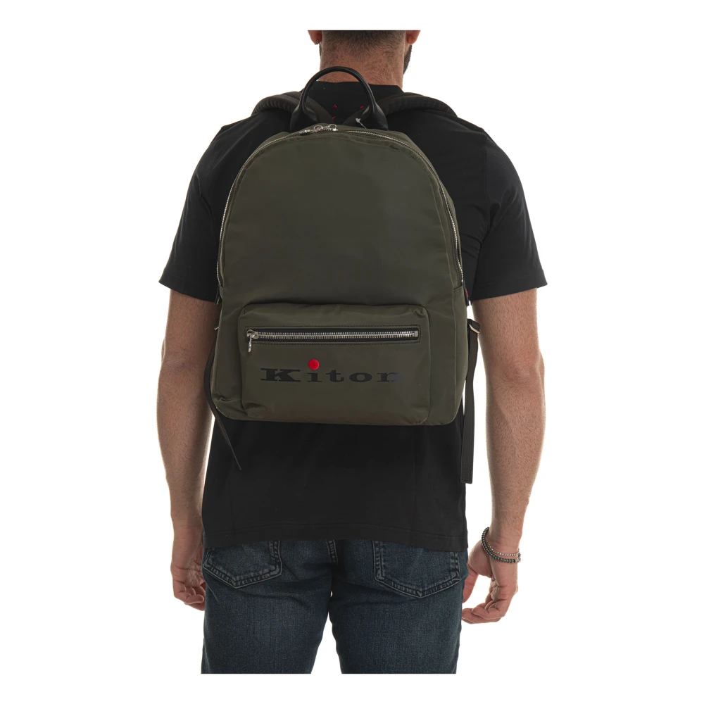 Kiton Stijlvolle leren details rugzak Green Heren