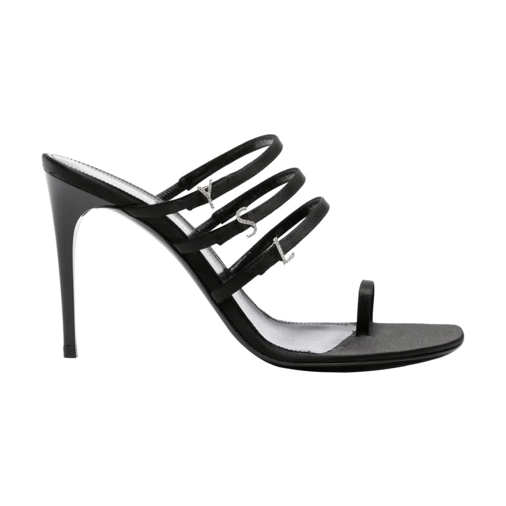 Saint Laurent Women's Black Strappy High Heel Mules With Embellishments
