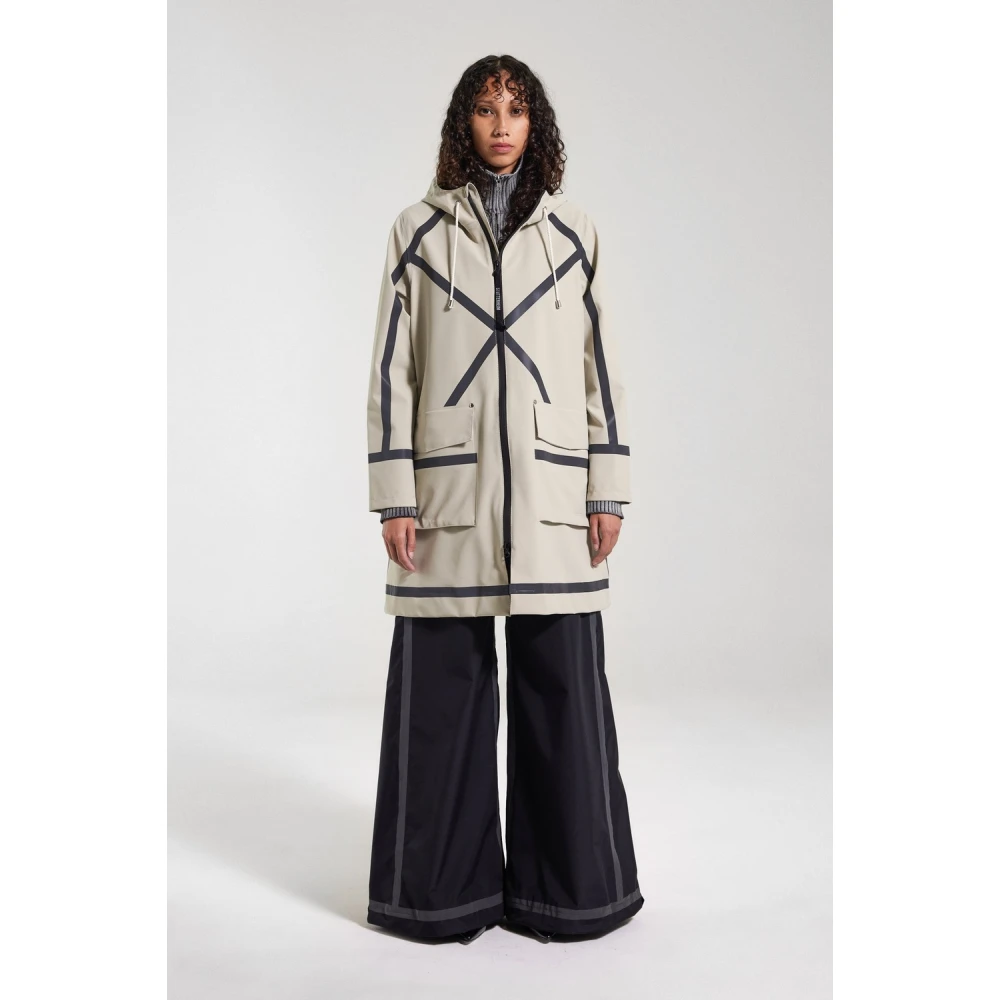 Stutterheim Lichtgewicht A-Lijn Regenjas met Tape Strepen Beige Dames