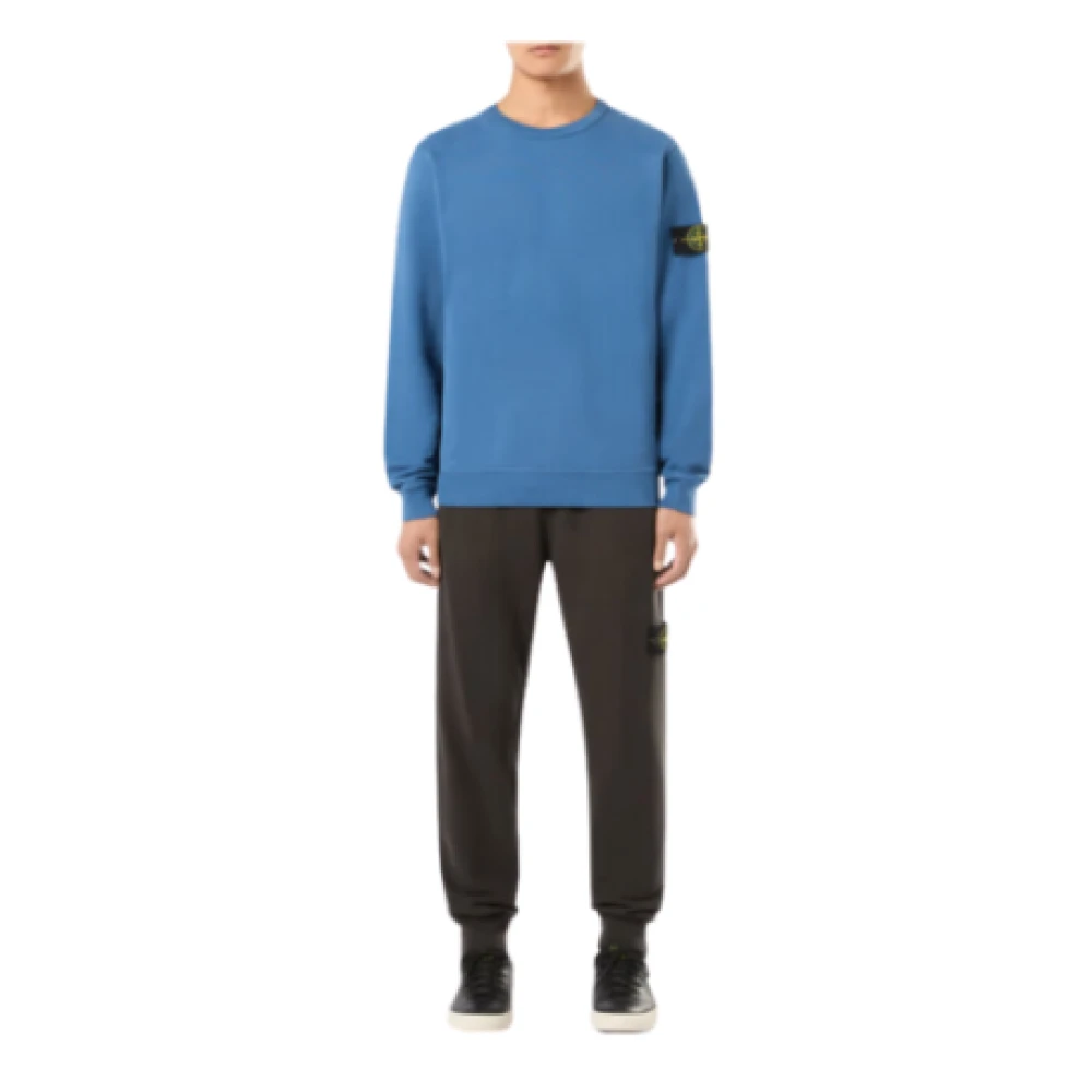 Stone Island Organische Katoenen Crewneck Sweatshirt met Geribbelde Details Blue Heren