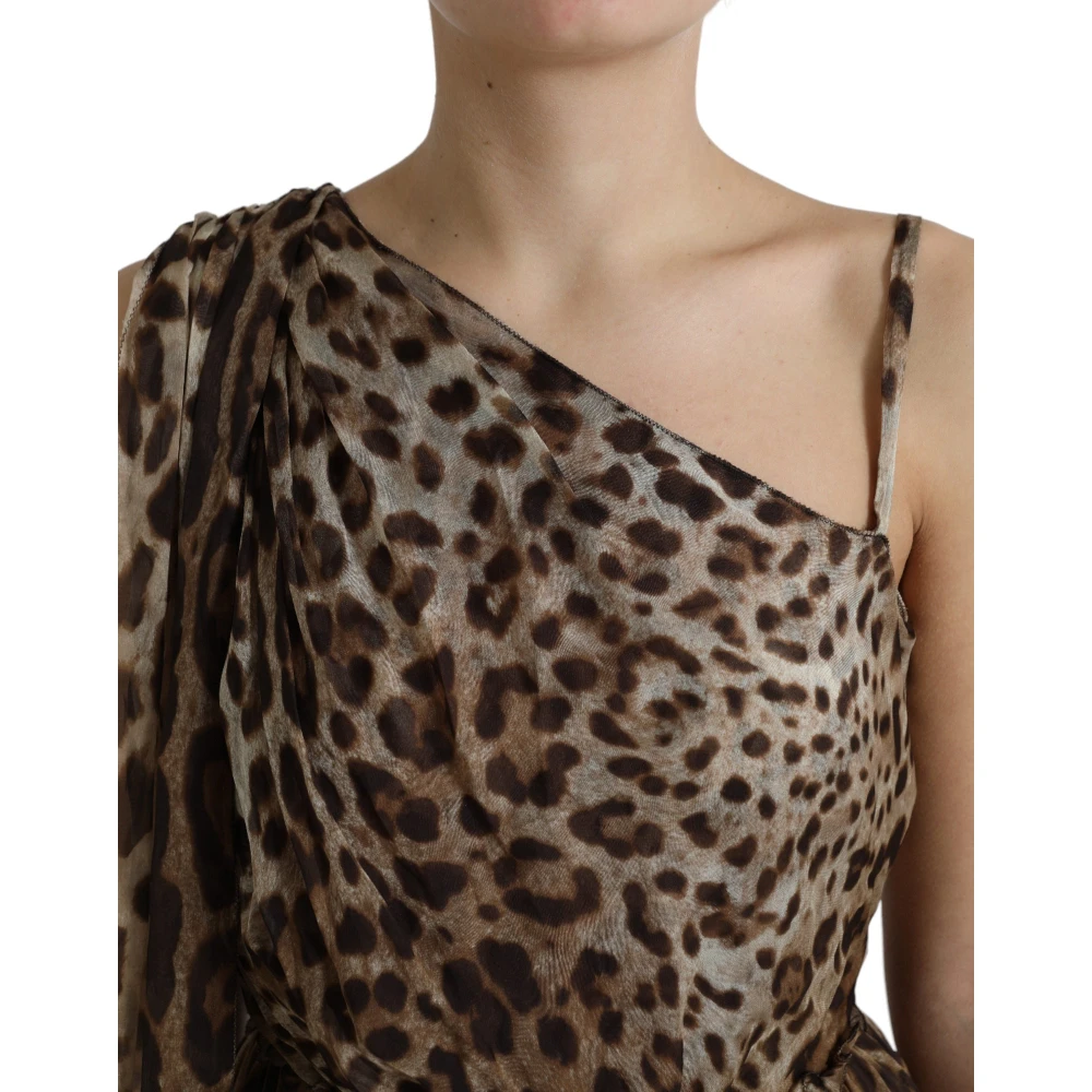 Dolce & Gabbana Luipaard One-Shoulder Midi Jurk Brown Dames