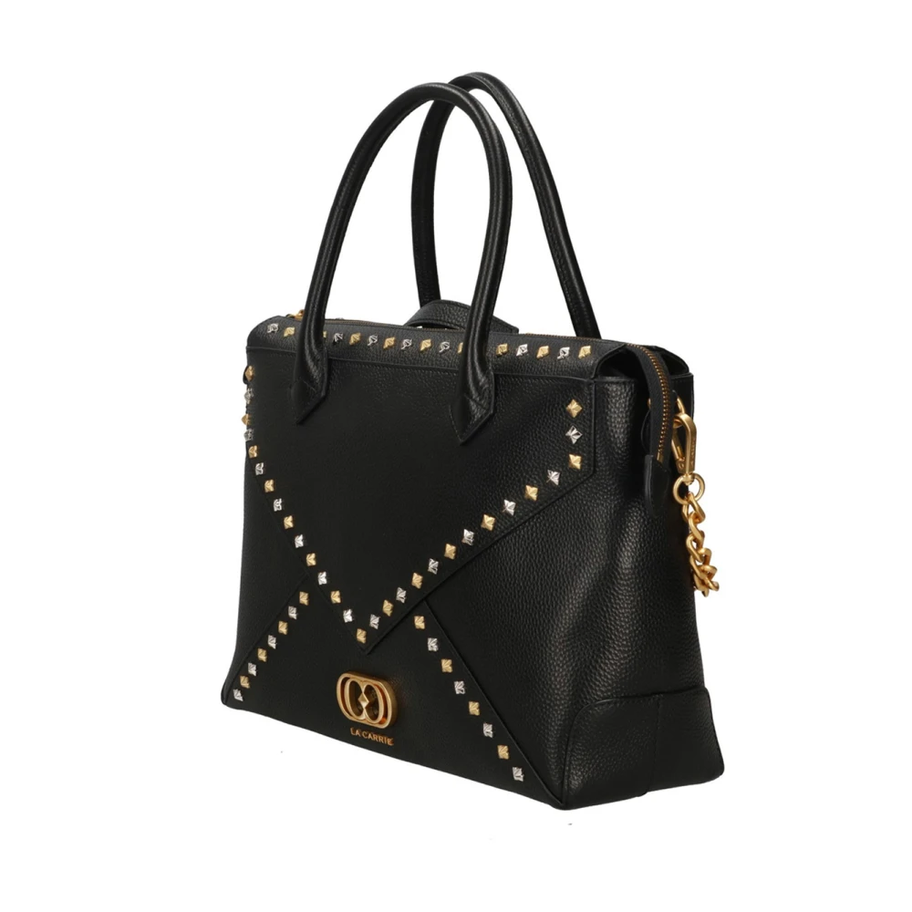 La Carrie Gestikte Leren Shopper Tas Black Dames