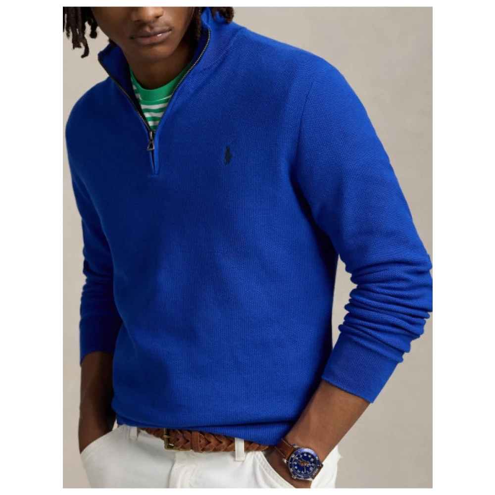 Polo Ralph Lauren Honingraat Gebreide Half-Zip Katoenen Trui Blue Heren
