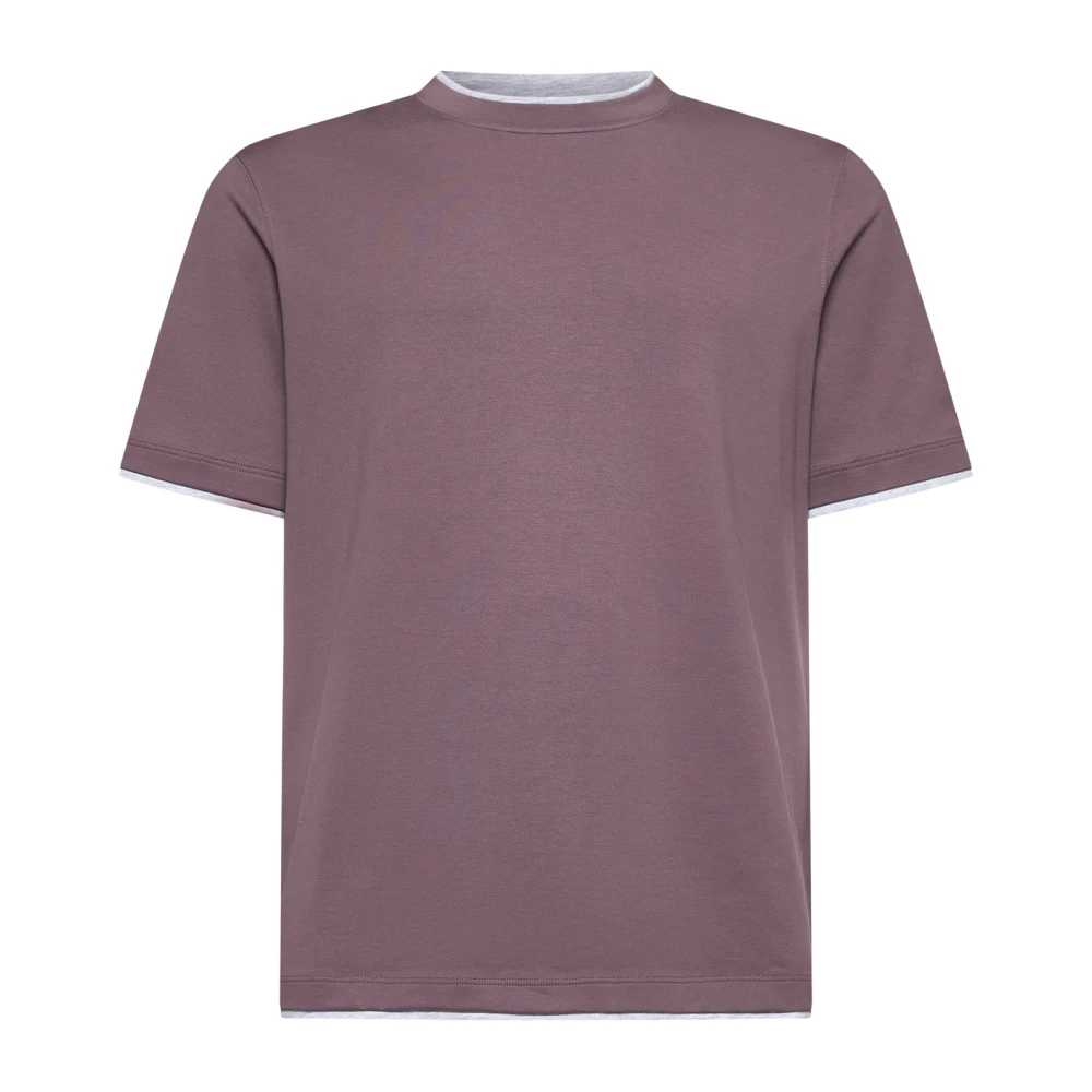 BRUNELLO CUCINELLI Heren Zwart Katoenen T-shirt met Ronde Halslijn Purple Heren