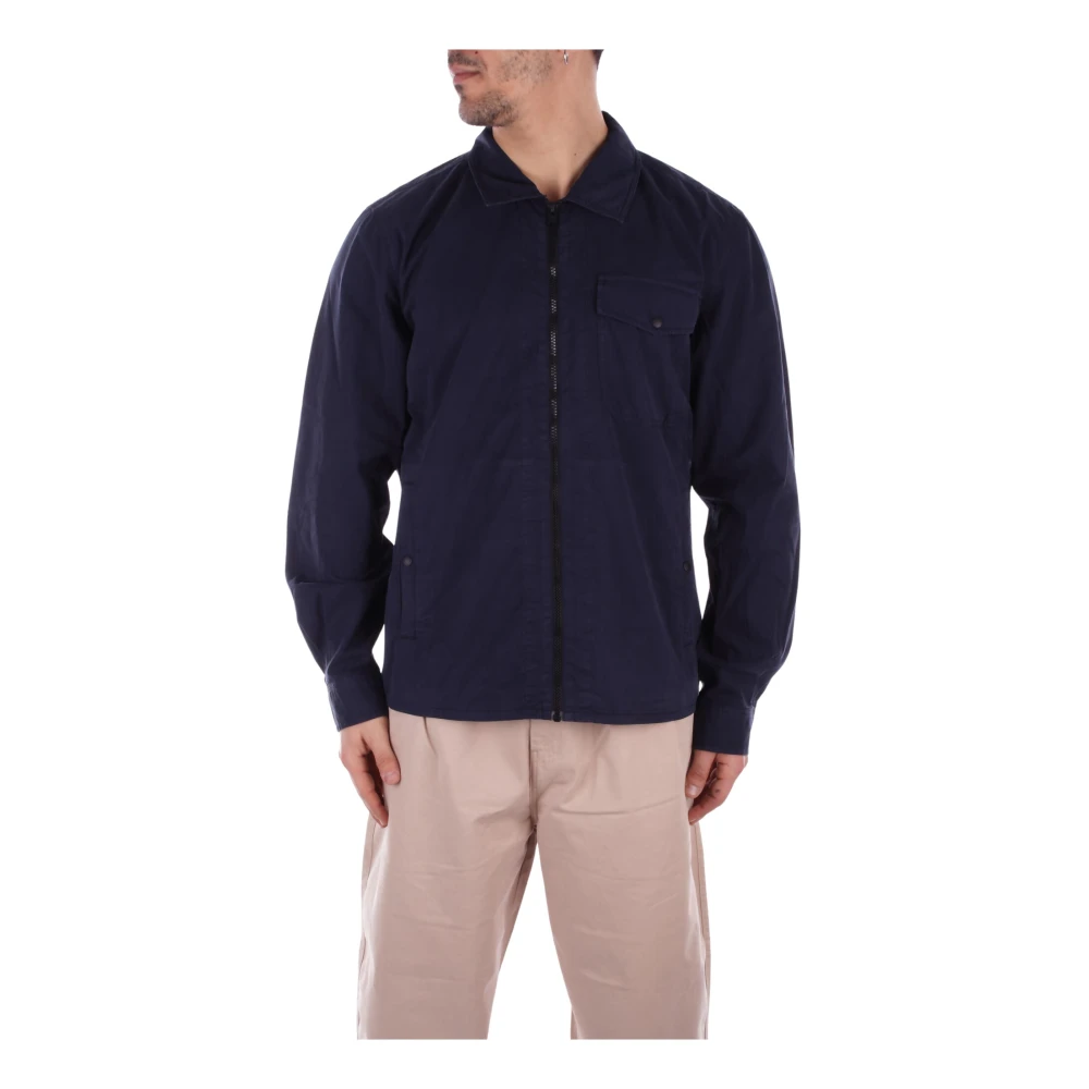 Woolrich Blauw Shirt Jas Logo Rits Zakken Blue Heren