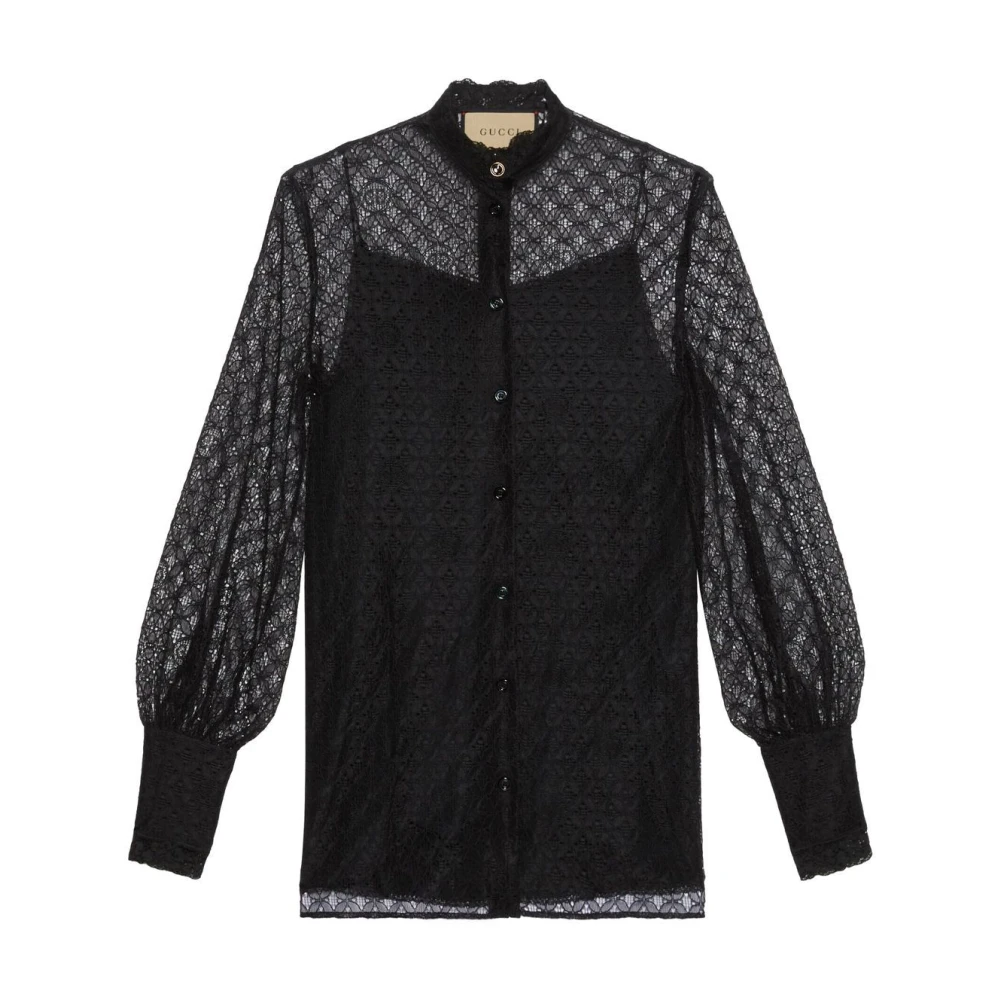 Gucci Zwarte Kanten Pofmouw Shirt Black Dames