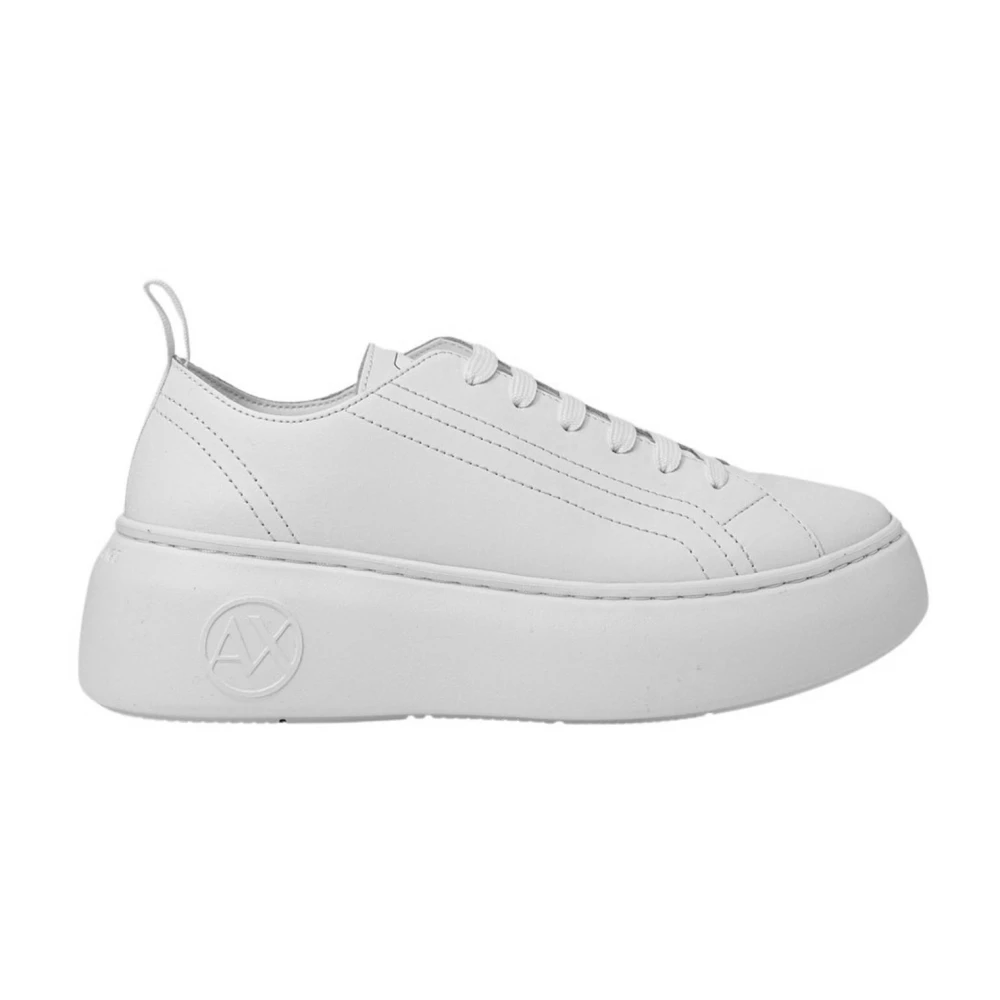 Armani Exchange Women's White Sneakers, 8 Uk, Lace-Up Trainers For