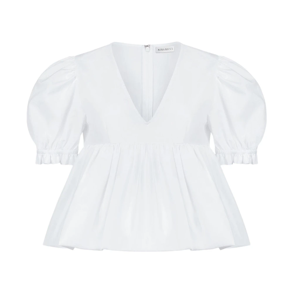 Nina Ricci Vit Rynkad Babydoll Topp White, Dam