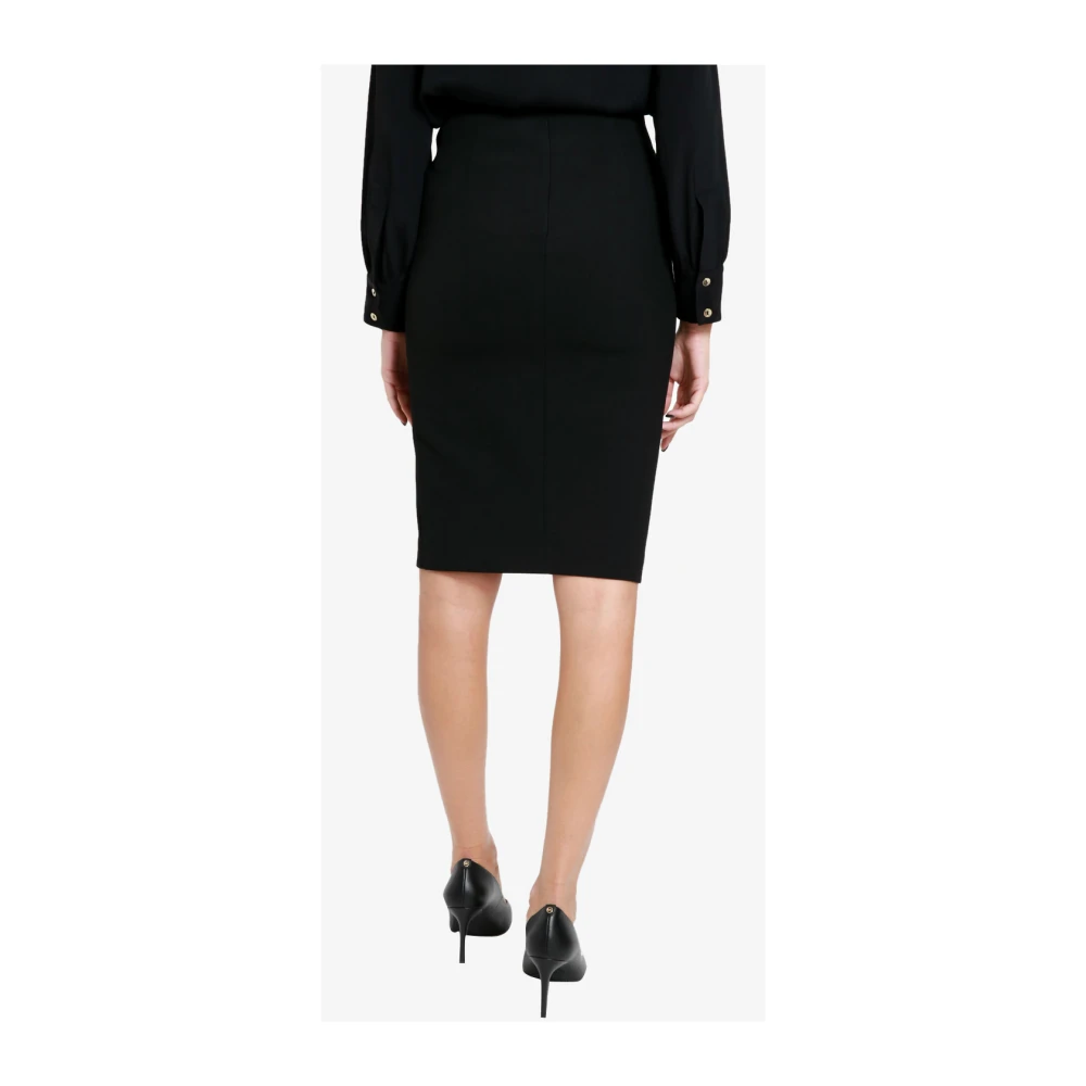 Simona Corsellini Zwarte Viscose Rok met Linkersplit en Haken Black Dames