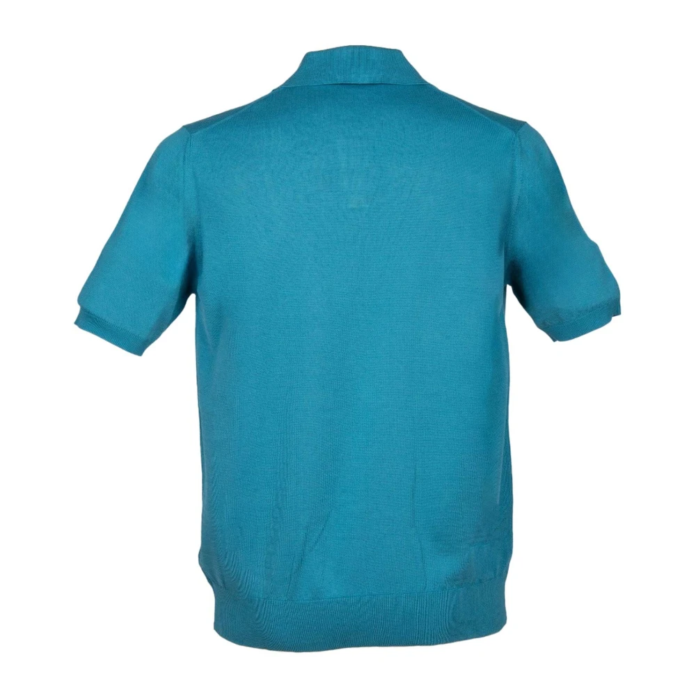 Alpha Studio Turquoise V-Hals Katoenen Polo Shirt Blue Heren