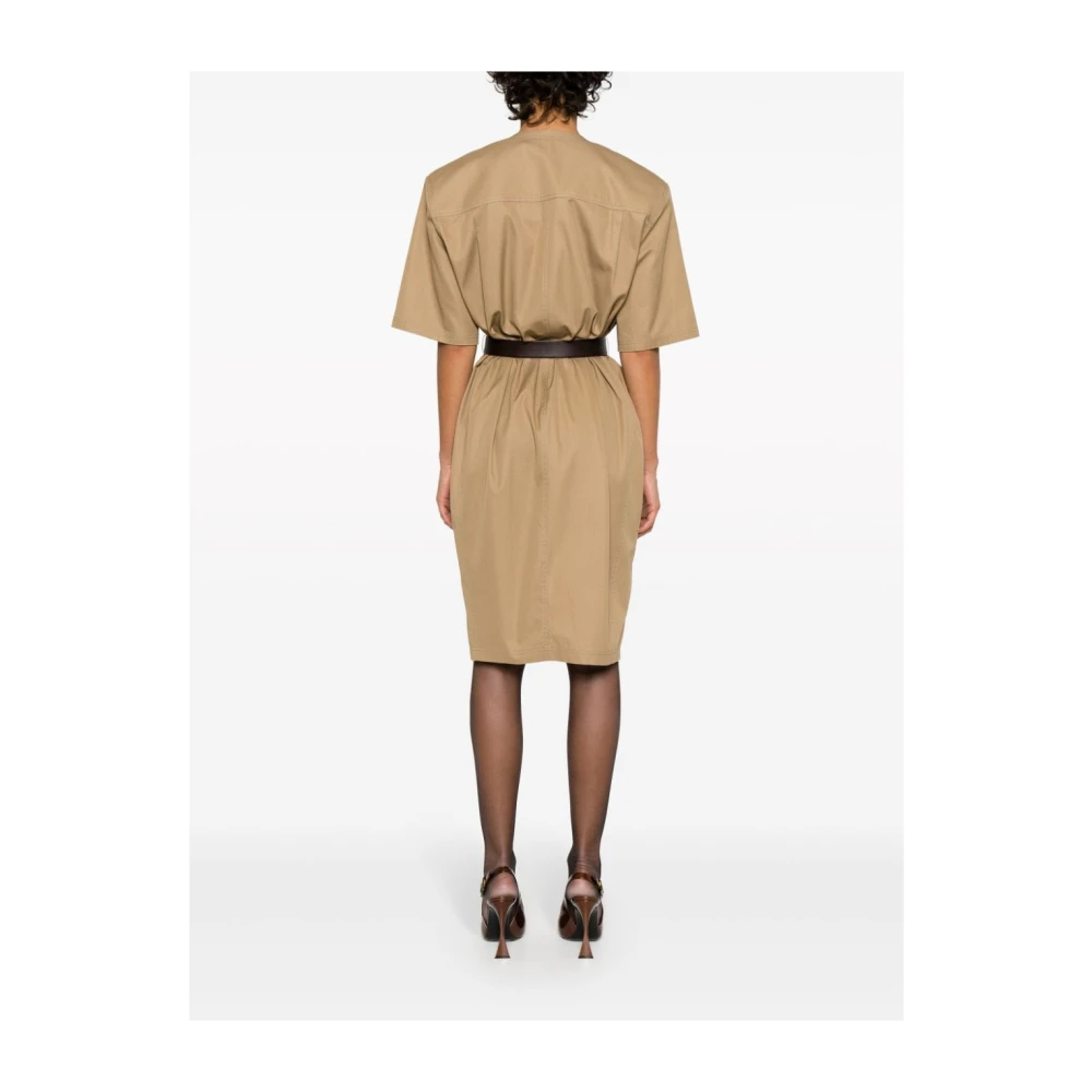 Saint Laurent Beige Katoenen Jurk met V-hals Beige Dames