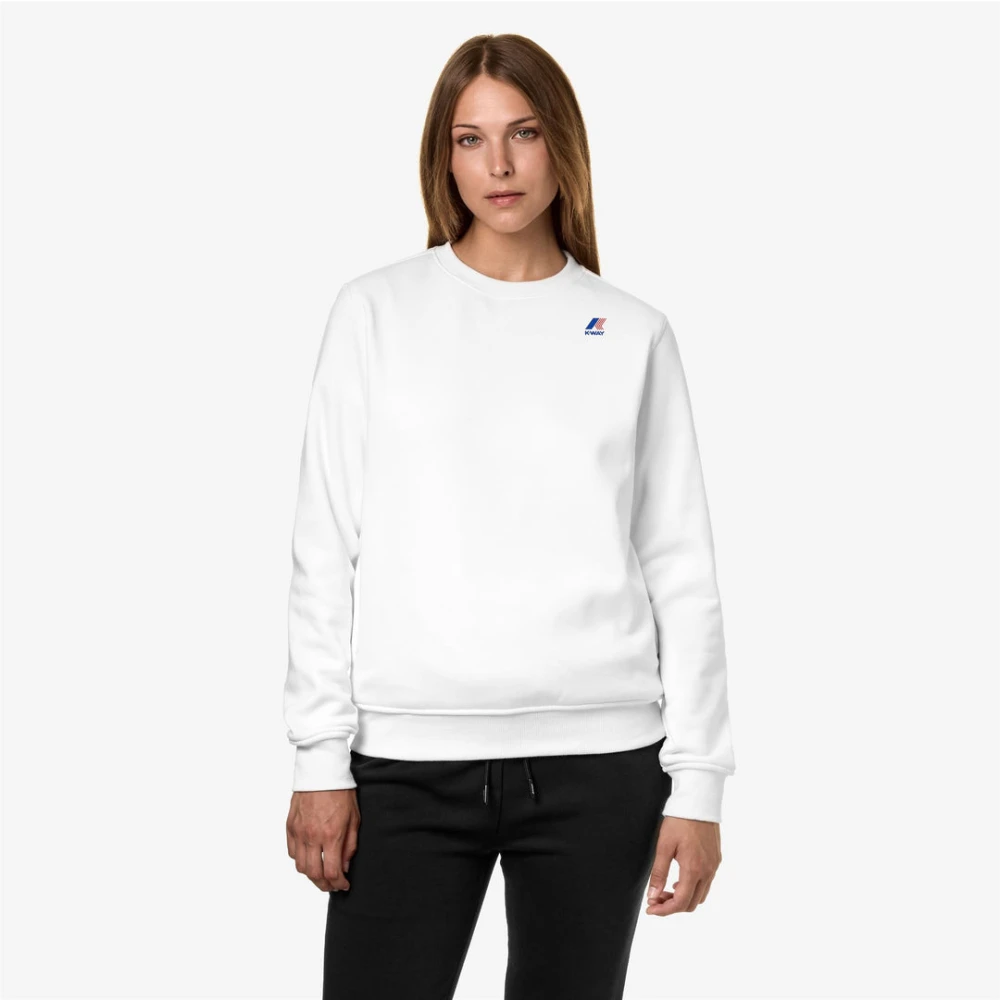 K-way Katoenen crewneck sweatshirt met geribbelde randen White Heren