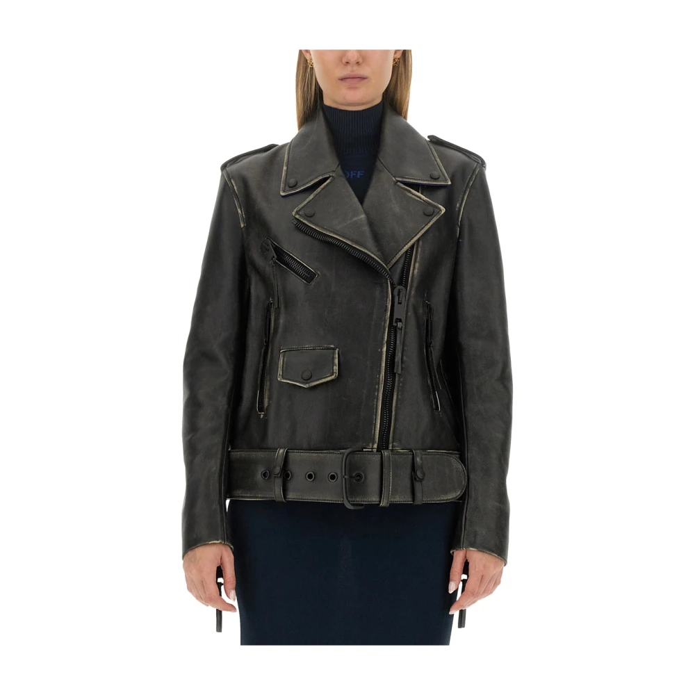 Off White Leren Bikerjas Black Dames