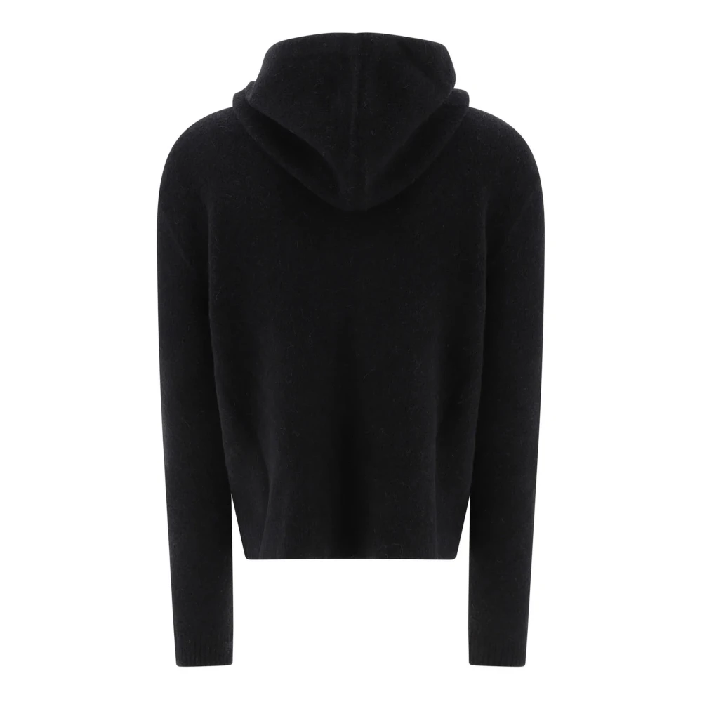 Rick Owens Zwarte Hooded Alpaca Cardigan Sweater Black Heren