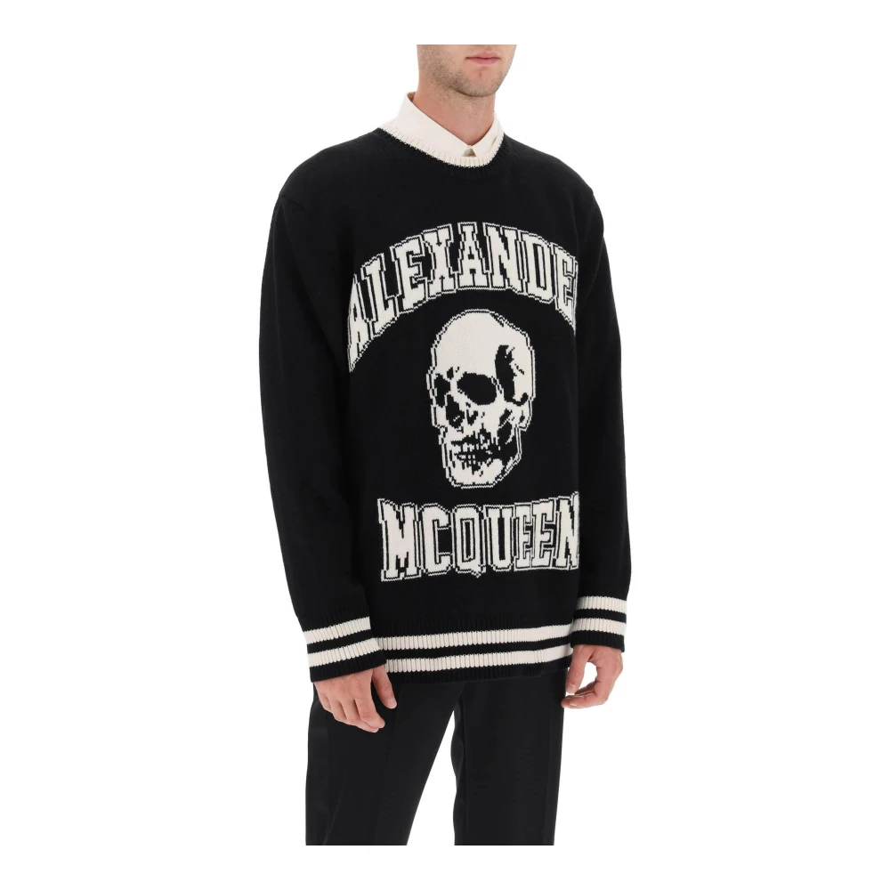 alexander mcqueen Varsity Sweater met Skull Motif Black Heren