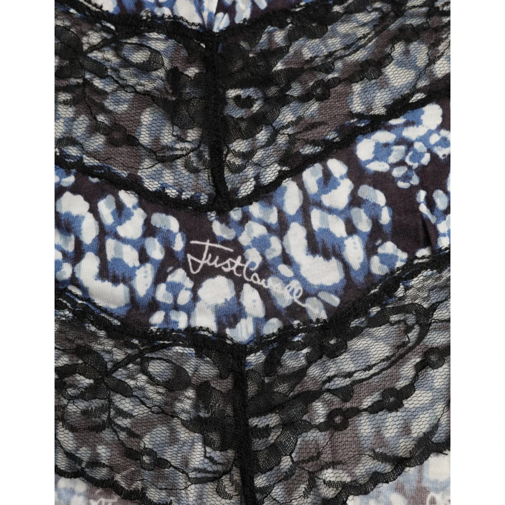 Just Cavalli Blauwe Bloemen Kant Lange Mouw Top Multicolor Dames