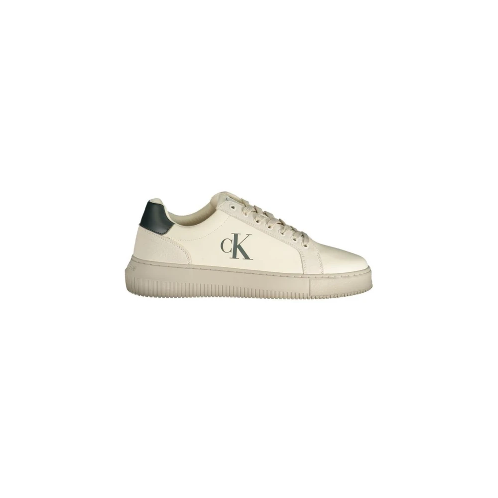Calvin Klein , Sneakers, Male, Beige, 10 Uk, Minimalist White Trainers With Distinctive Print