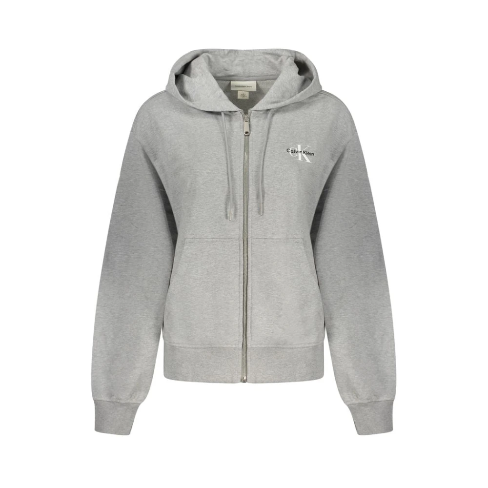 Calvin Klein Women's Gray Zip-Throughs, Xl, Long-Sleeved Hooded Sweatshirt