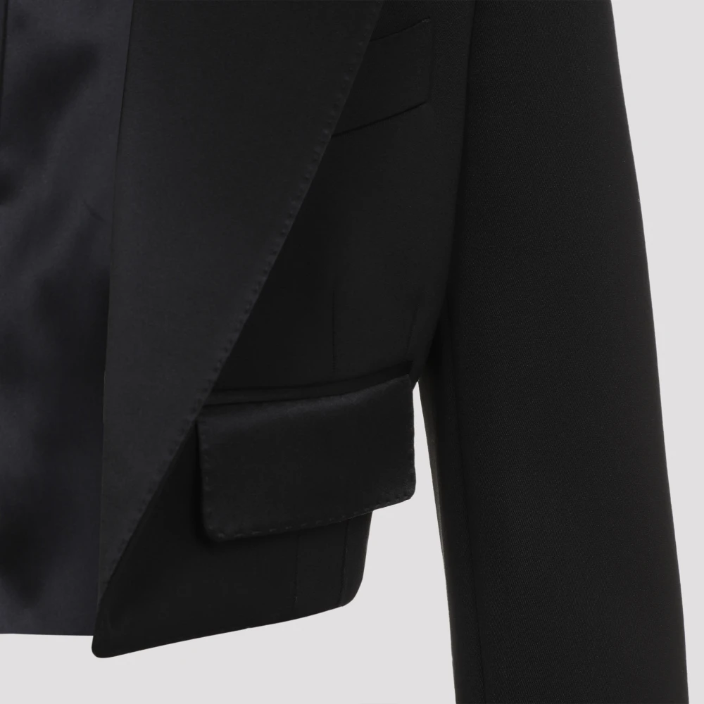 Dolce & Gabbana Luxe Zwarte Wol Zijde Jas Black Dames