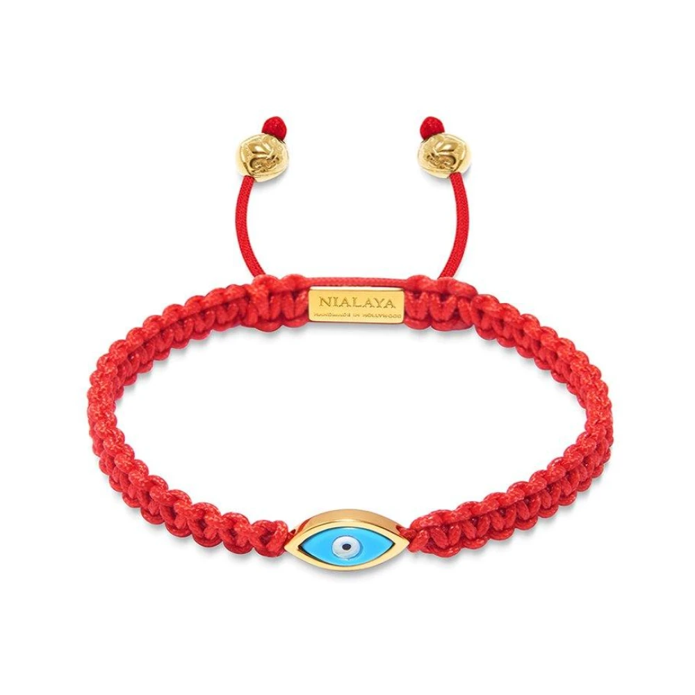 Nialaya Men's Red String Bracelet with Gold Evil Eye Red, Herr