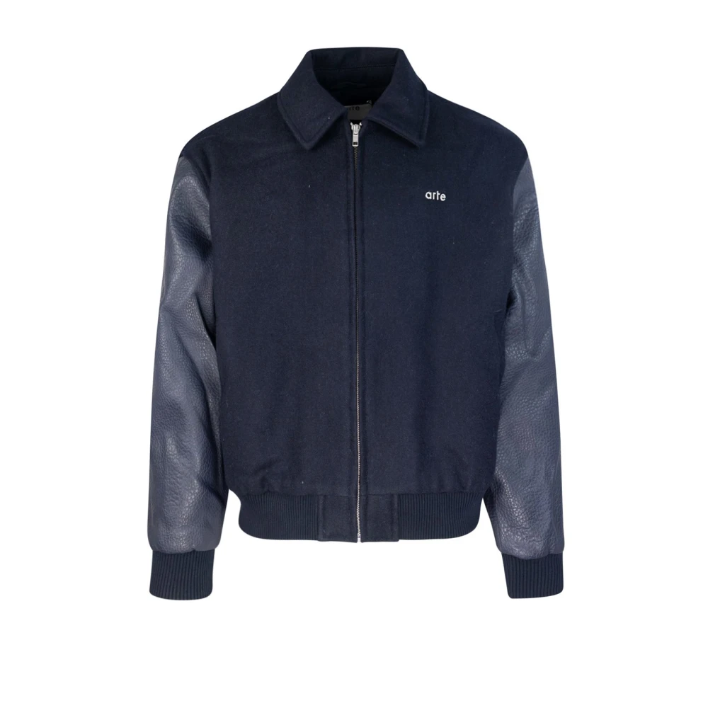 Arte Antwerp Blauwe Varsity Jack met Geborduurde Bloemen Blue Heren