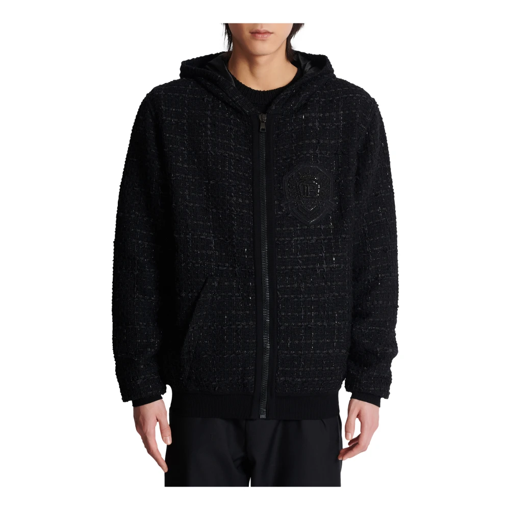 Balmain Tweed capuchonjack Black Heren