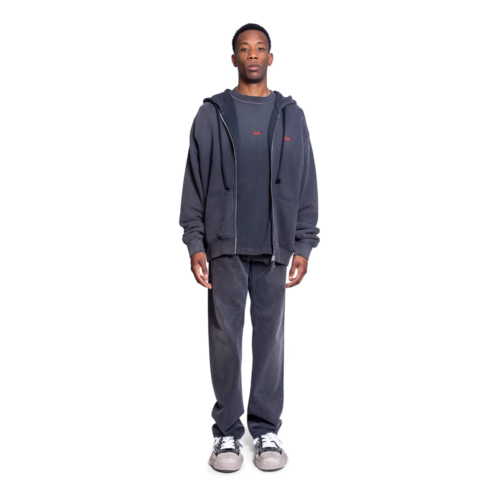 424 Zwarte Zip Up Hoodie Streetwear Stijl Blue Heren