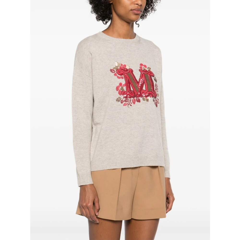 Max Mara Bruine Trui met Geribbelde Manchetten Brown Dames