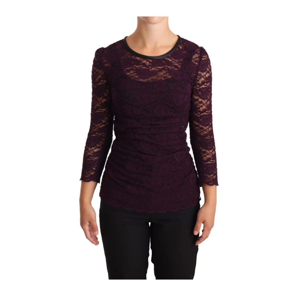 Dolce & Gabbana Purple Lace Long Sleeve Top Blouse - IT38|XS - Image 2