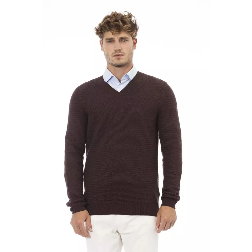 Alpha Studio Luxe Merinowol V-hals Trui Bruin Brown Heren