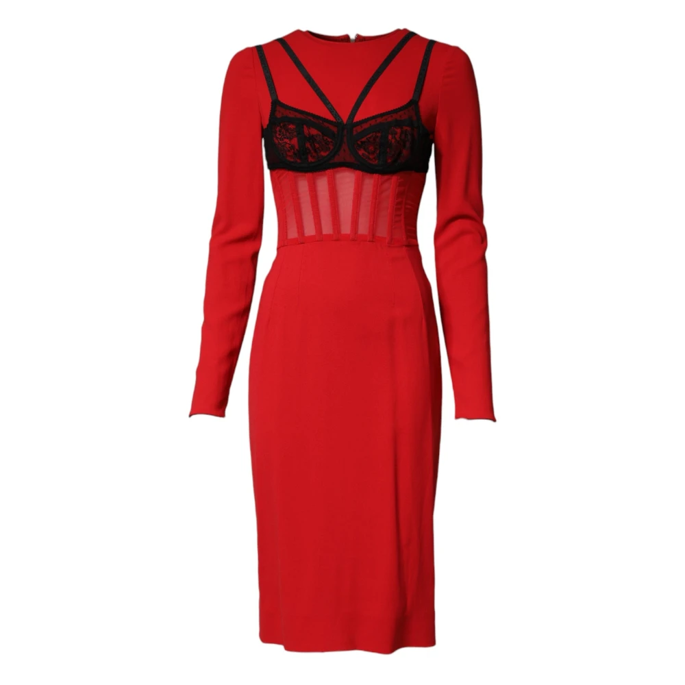 Dolce & Gabbana Women's Red Contrasting Bra Cady Midi Dress