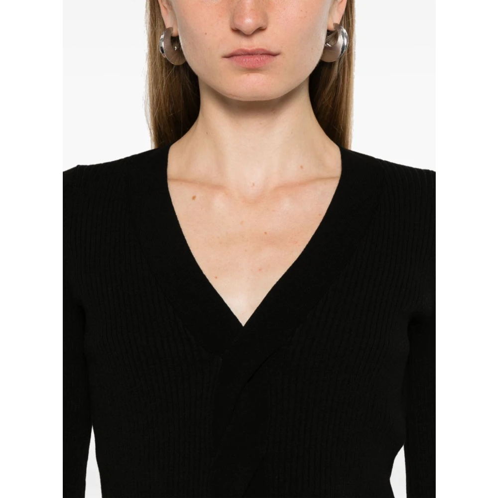 Twinset Zwarte V-hals Sweaters met Ribdetail Black Dames