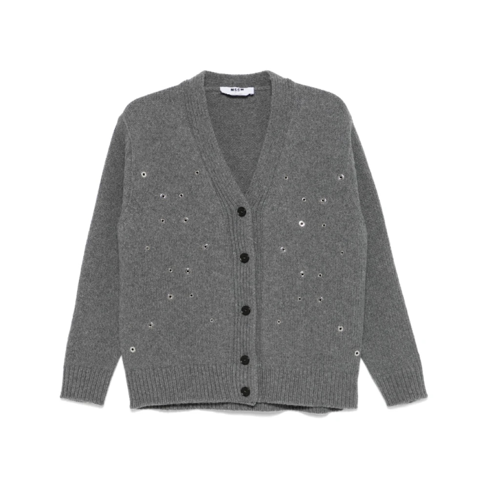 Msgm Grijze Geribbelde Vest met Metalen Oogje Gray Dames