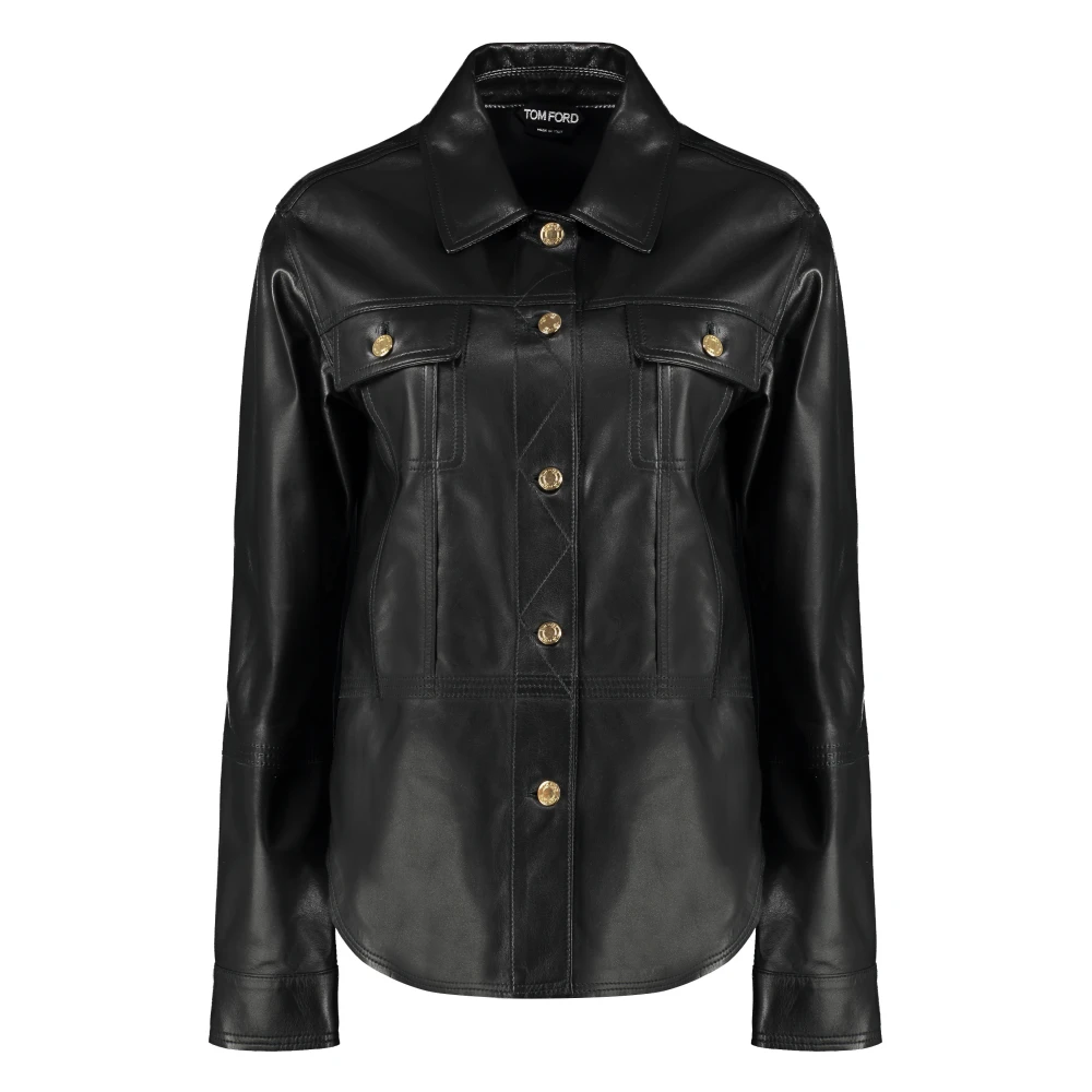 Tom Ford Leren overshirt Black Dames