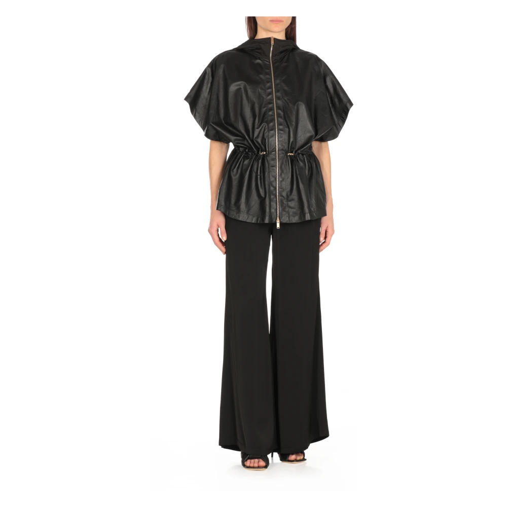 Fabiana Filippi Zwarte leren cape met capuchon Black Dames