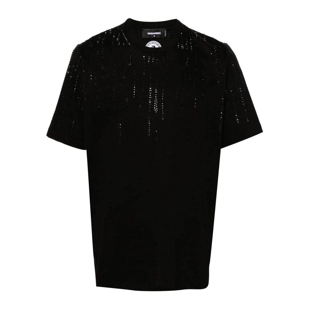 Dsquared2 Zwart Logo Print Kristal Versierd T-shirt Black Heren