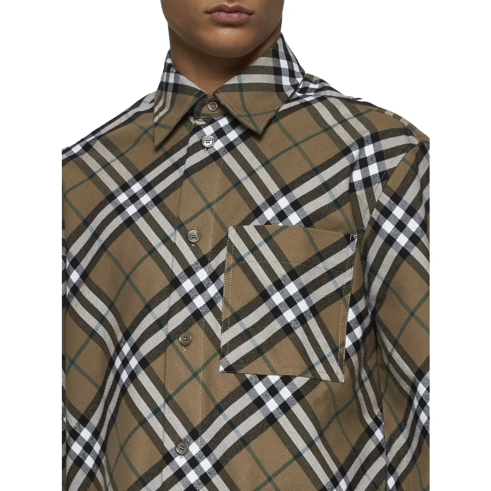 Burberry Geruit Motief Wol Katoen Shirt Brown Heren