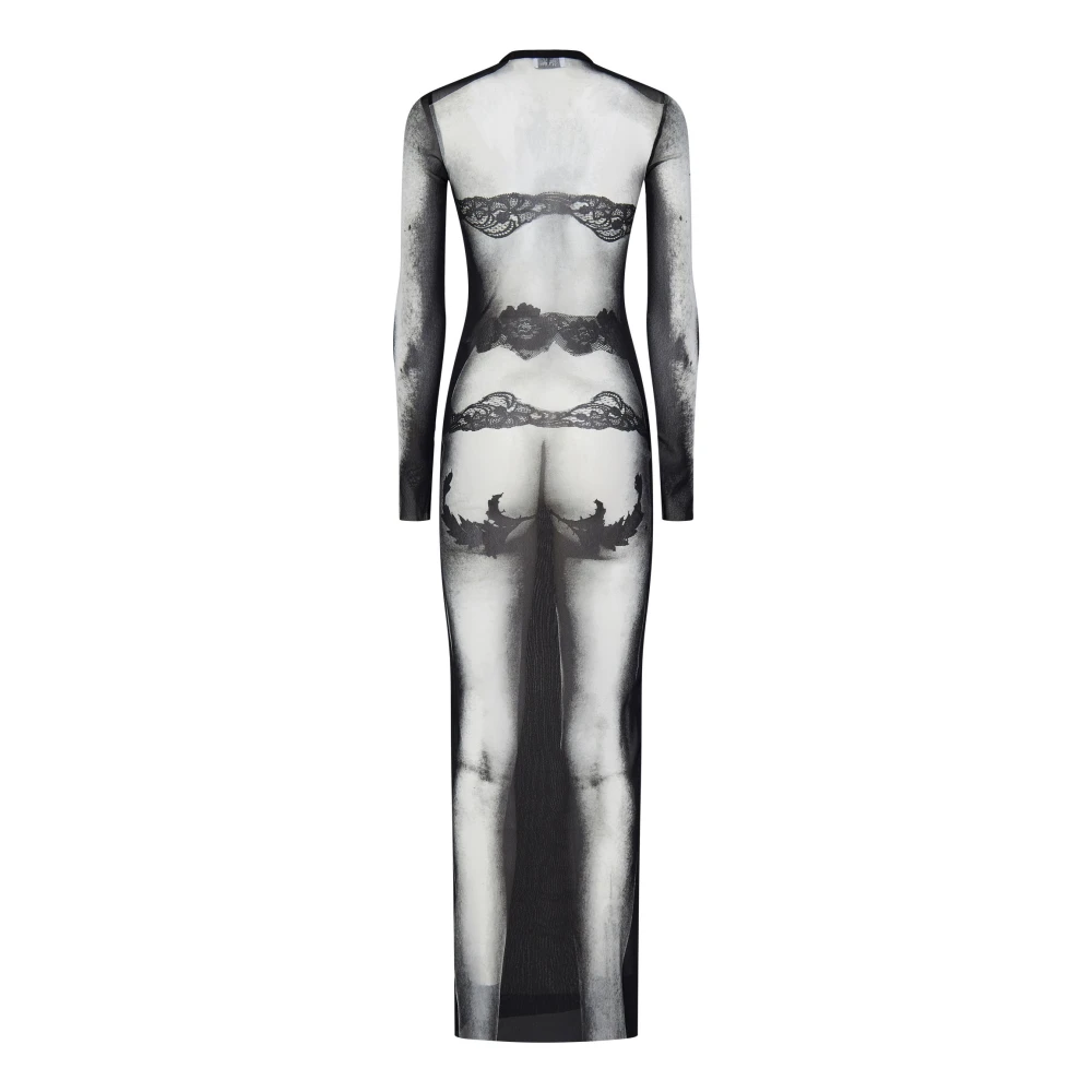 Jean Paul Gaultier Zwarte Tule Jurk met Naakt Print Black Dames