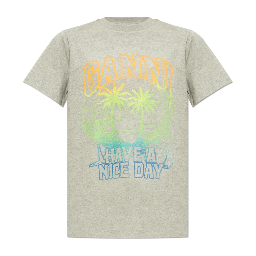 Ganni Geribbelde Katoenen Crew-Neck T-shirt Gray Dames