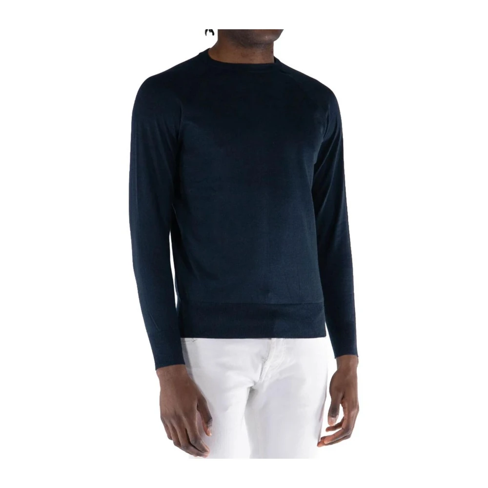 People of Shibuya Blauwe Crewneck Katoen Kasjmier Trui Blue Heren
