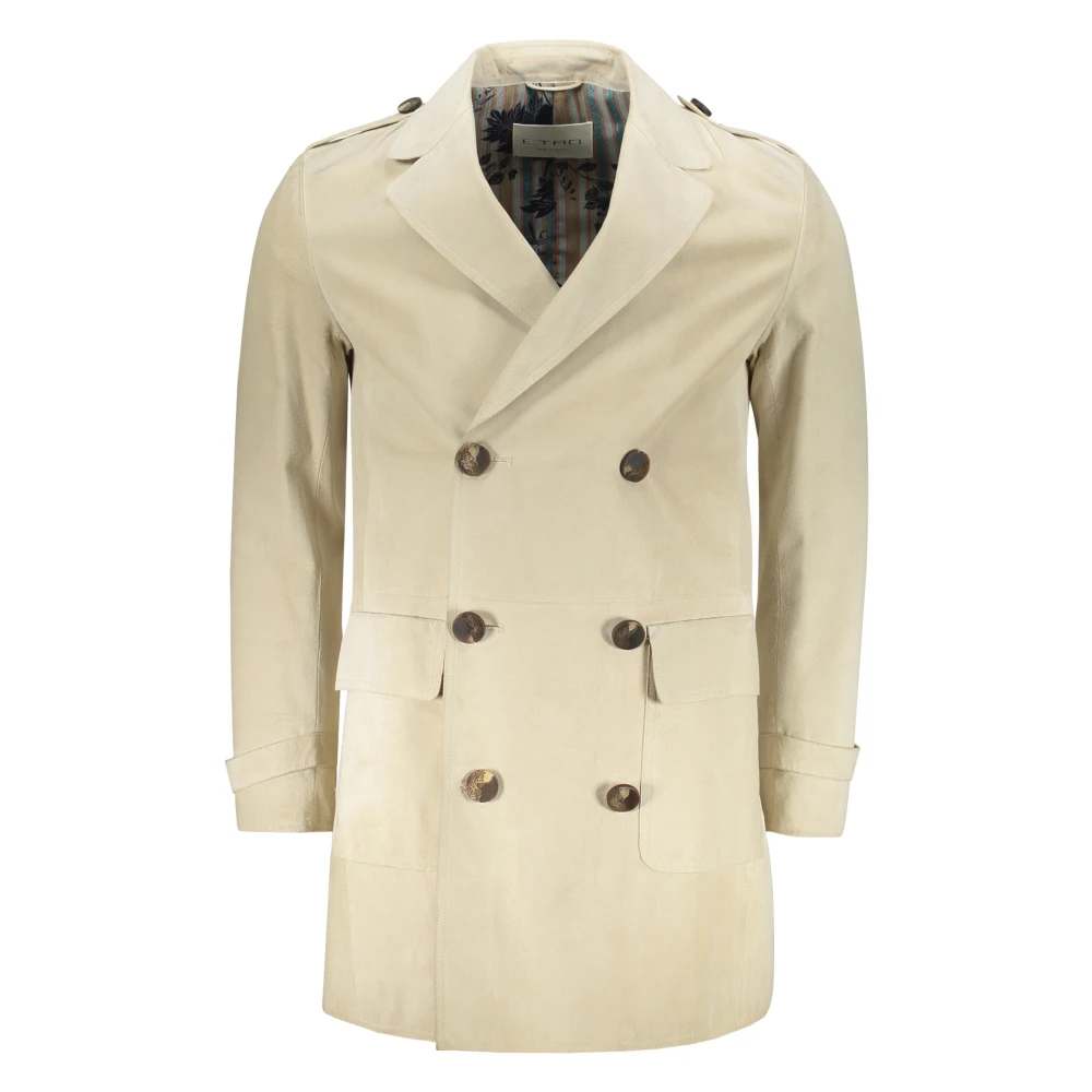 ETRO Revers Kraag Suède Jas Beige Heren