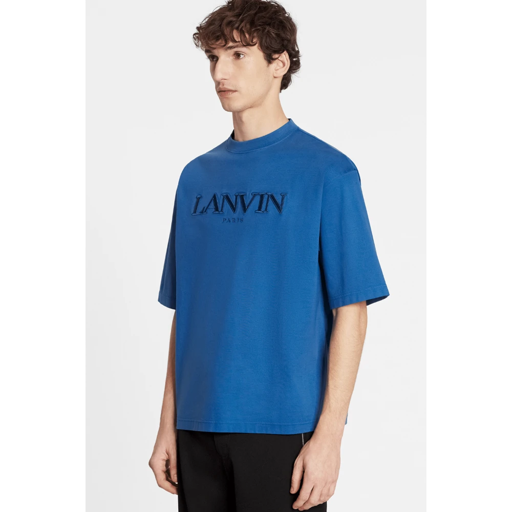 Lanvin Blauw Geborduurd Oversize Tee-Shirt Parijs Blue Heren