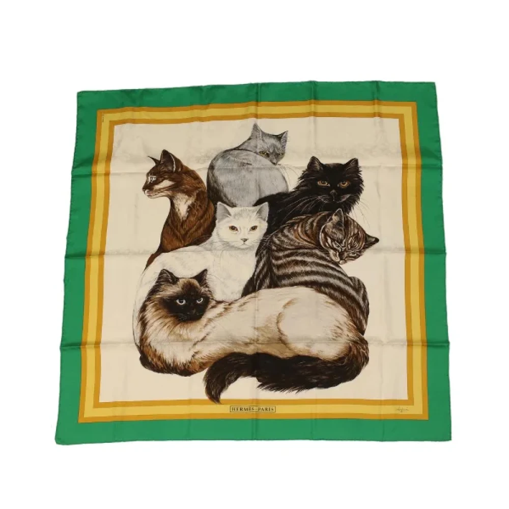 Hermès Vintage Pre-owned Carre 90 Les Chats Sjaal Green Dames
