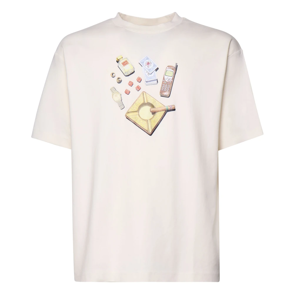 Drole de Monsieur Katoenen T-shirt met Print Roomwit White Heren