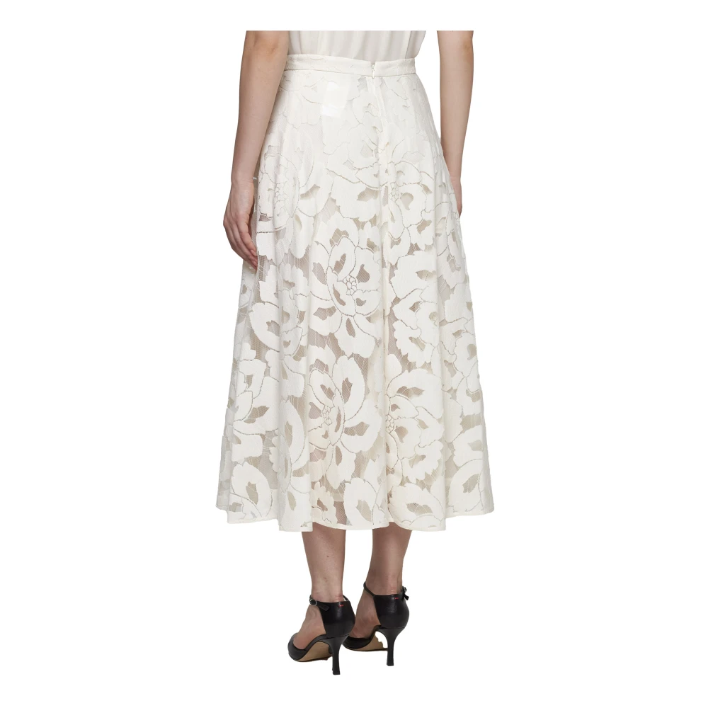 Max Mara Studio Ivoor Bloemenkant Midi Rok Beige Dames